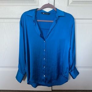 Zara blue satin blouse